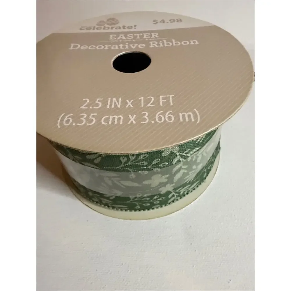 Easter Decorative Ribbon in Green – Floral Pattern 2.5in x 12ft